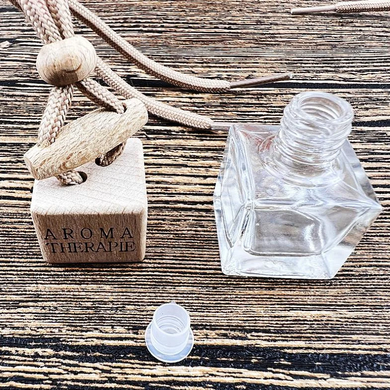 Square Car Decoration Perfume Bottle Withe Wooden Lid