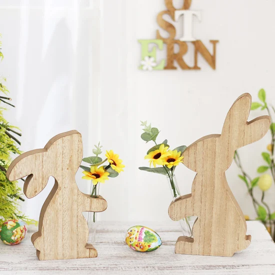 Escritorio de decoración de conejito de madera Pascua para el hogar y la fiesta