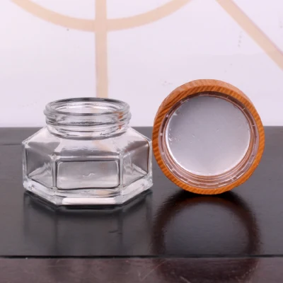 Empaque cosmético de vidrio de diseño personalizado con tapa de madera