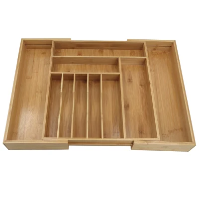 Accesorios de utensilios de cocina organizador de cajón de utensilios extensible bandeja de cubiertos de cocina de bambú de madera