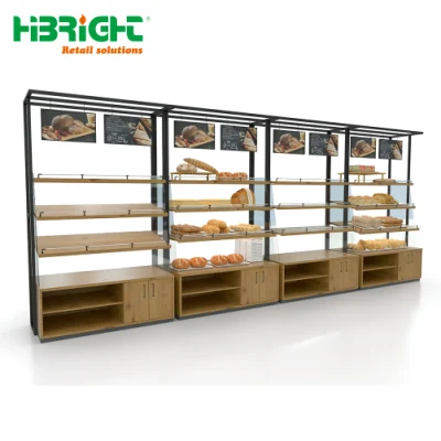 Estante de estante de panadería personalizado de madera de supermercado